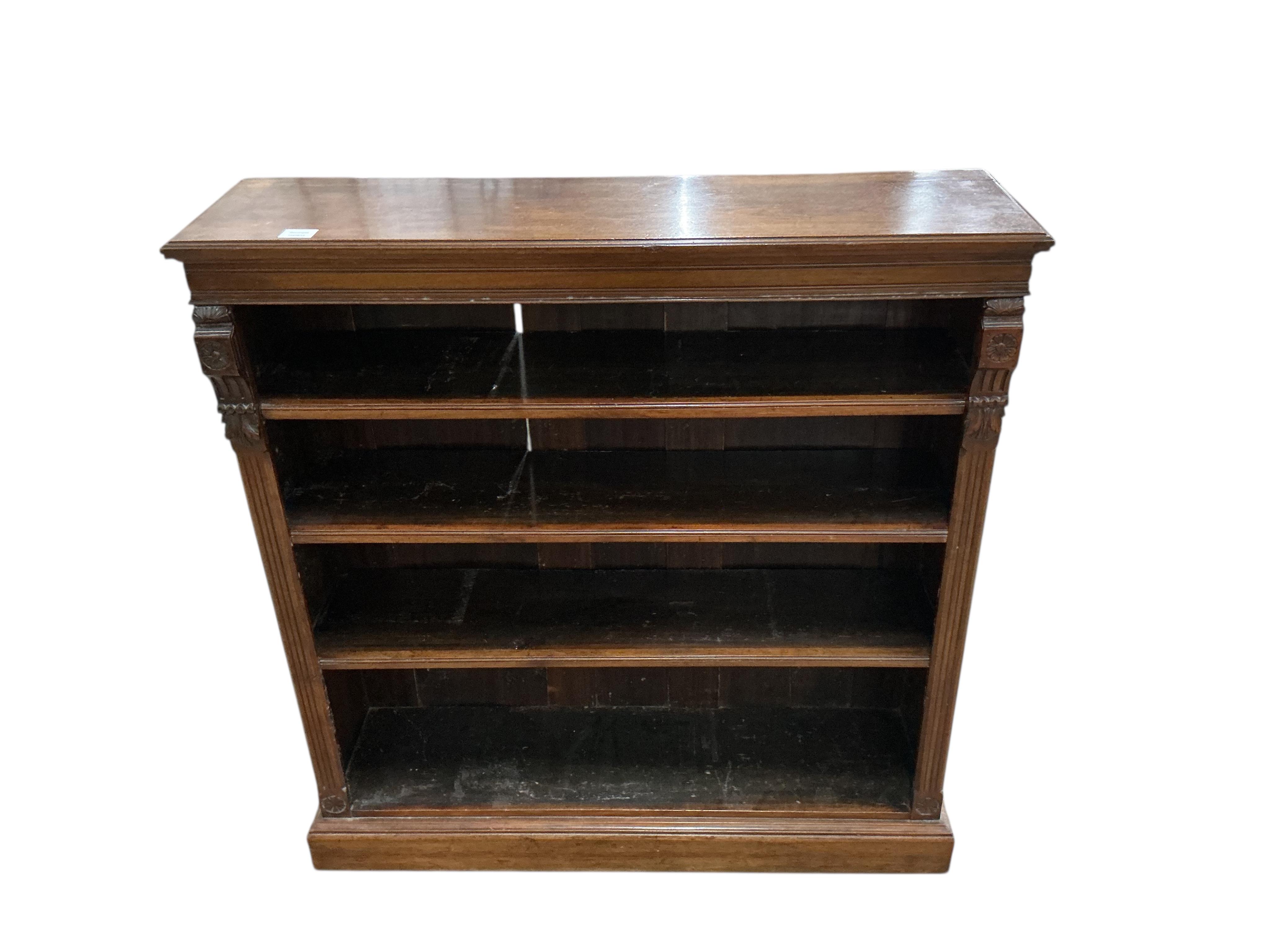 A late Victorian mahogany open bookcase, width 96cm, depth 31cm, height 111cm